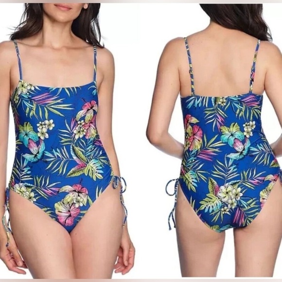 LOFT Other - NWT Loft Women's Shirred Side Tie One-Piece Swimsuit Blue Tropical Size Medium